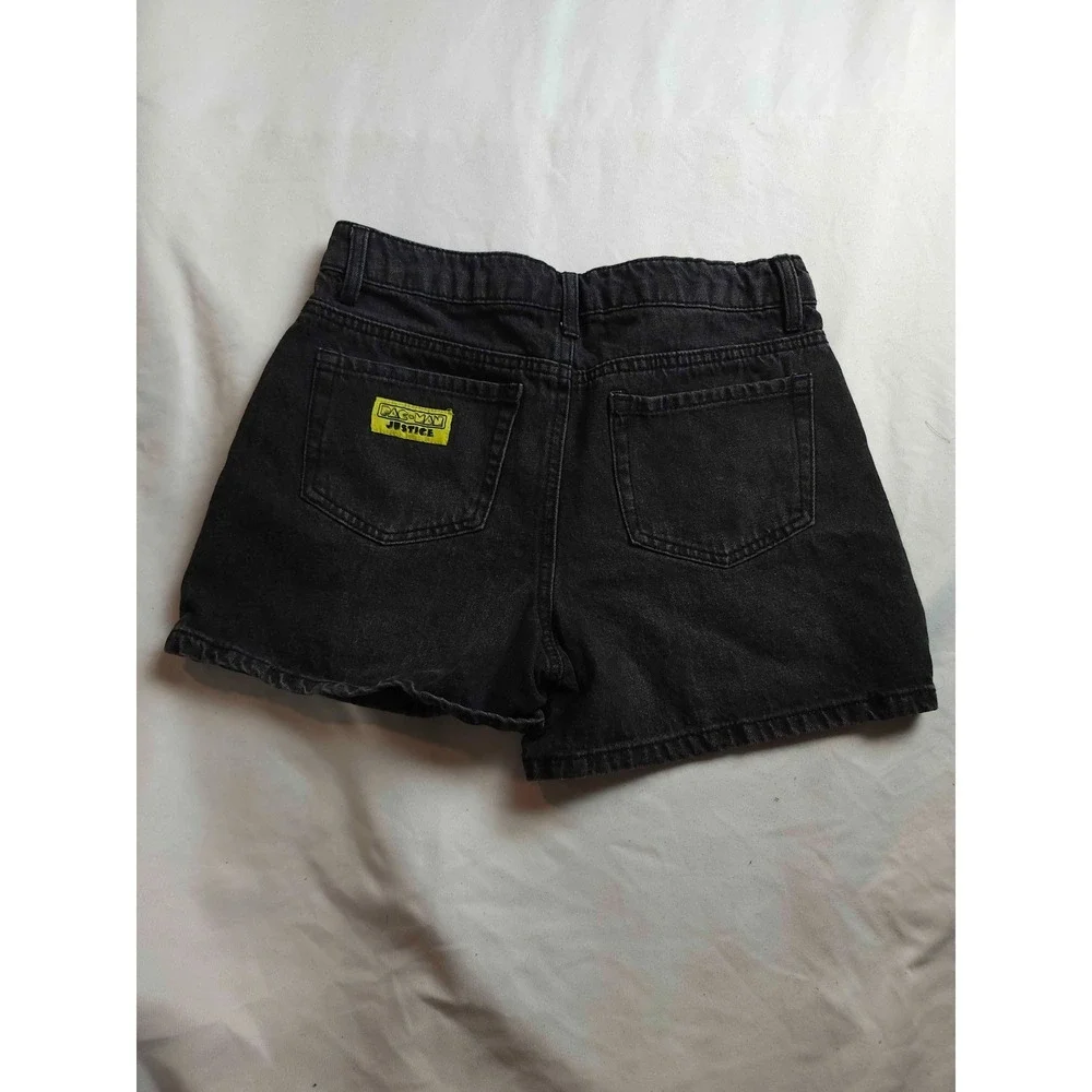 Justice‎ Pac Man Denim Shorts Size 14 Black Denim Rhinestone Retro Video Game